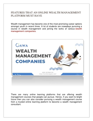 FEATURES THAT AN ONLINE WEALTH MANAGEMENT PLATFORM MUST HAVE