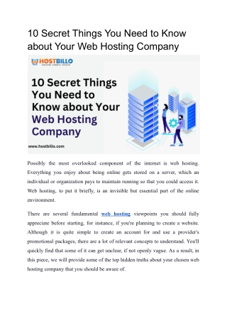 10 Secret Things You Need To Know About Web Hosting Company