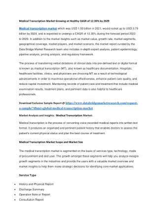 Medical Transcription Market Growing at Healthy CAGR of 12.30 by 2029