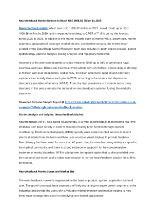 Neurofeedback Market Destine to Reach US 1908.66 Billion by 2029