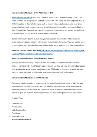 Steroid Injections Market to Hit US 7.66 Billion by 2029