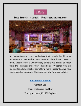 Best Brunch In Leeds | Fleurrestaurants.com