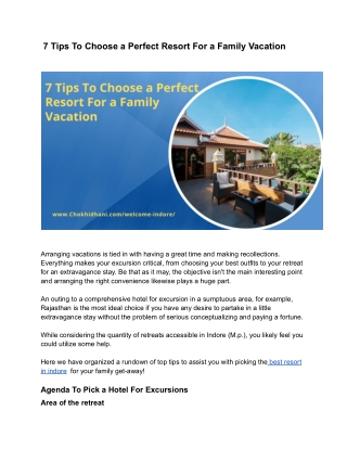 7 Tips To Choose a Perfect Resort For a Family Vacation