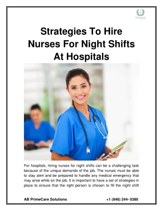 Strategies to Hire Nurses for Night Shifts at Hospitals