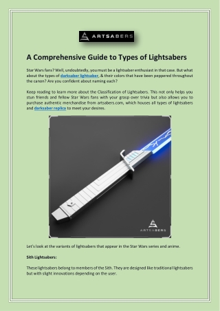 A Comprehensive Guide to Types of Lightsabers