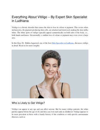 Everything About Vitiligo – By Expert Skin Specialist in Ludhiana