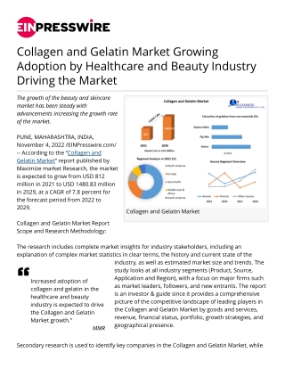 EINPresswire-599523027-collagen-and-gelatin-market-growing-adoption-by-healthcare-and-beauty-industry-driving-the-market
