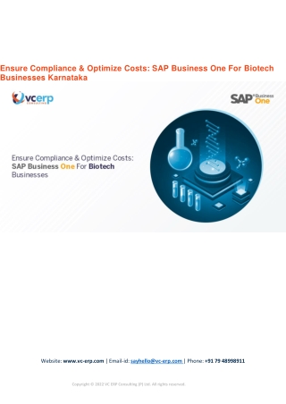 Ensure Compliance & Optimize Costs SAP Business One For Biotech Businesses Karnataka