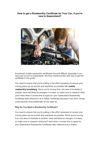 How to get a Roadworthy Certificate for Your Car, if you're new to Queensland