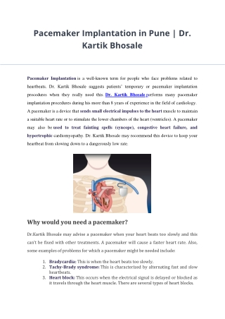 Pacemaker Implantation in Pune