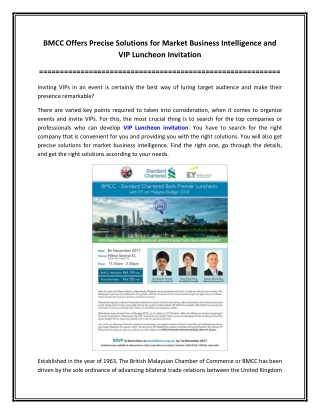 BMCC Offers Precise Solutions for Market Business Intelligence and VIP Luncheon Invitation