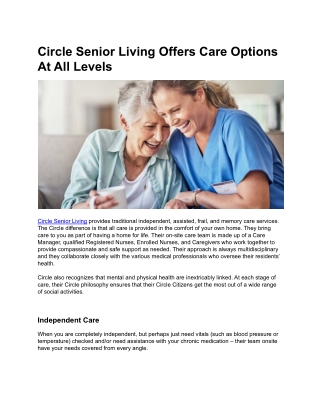 Circle Senior Living Offers Care Options At All Levels