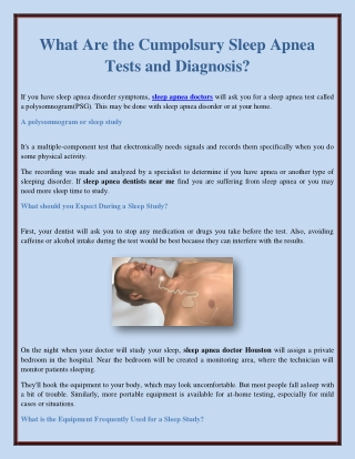 What Are the Cumpolsury Sleep Apnea Tests and Diagnosis?