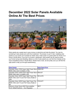 December 2022 Solar Panels Available Online At The Best Prices