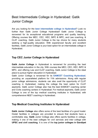 Top CEC Junior College in Hyderabad |Gatik College