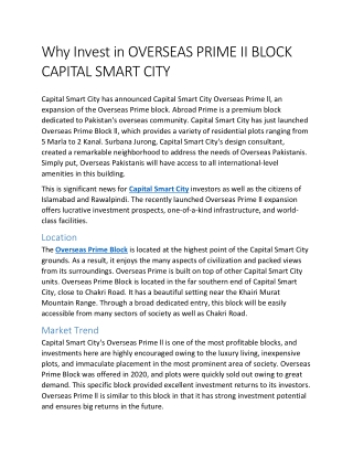 Why to invest in OVERSEAS PRIME II BLOCK CAPITAL SMART CITY