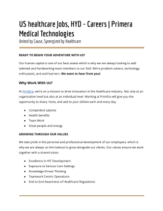 US healthcare Jobs, HYD - Careers _ Primera Medical Technologies