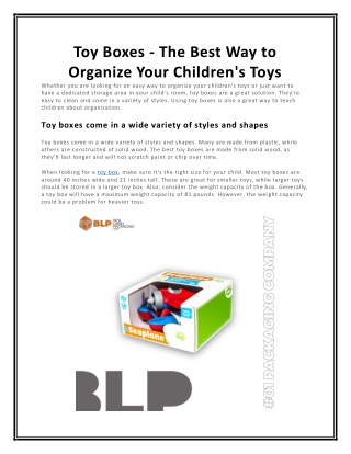 Toy Boxes - The Best Way to Organize Your Children's Toys