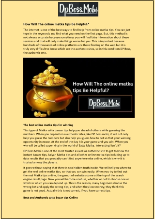 How Will The online matka tips Be Helpful?