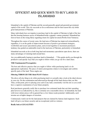 Efficient and quick way of buying land in Islamabad