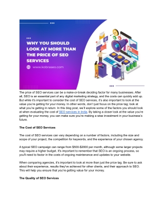 Why You Should Look at More Than The Price of SEO Services