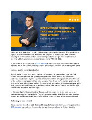 8 Proven SEO Techniques That Will Drive Traffic To Your Website