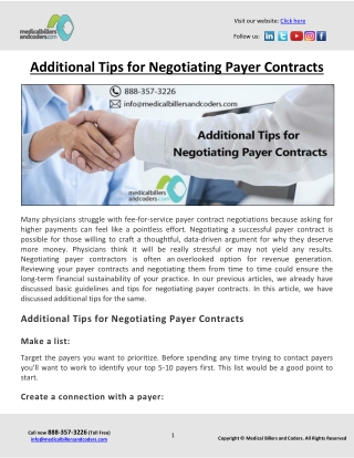 Additional Tips for Negotiating Payer Contracts