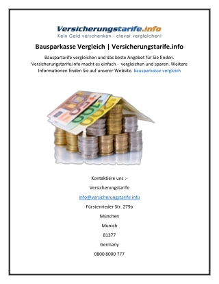 Bausparkasse Vergleich  Versicherungstarife.info