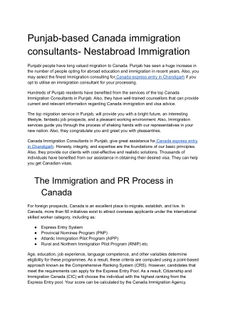 Punjab-based Canada immigration consultants- Nestabroad Immigration