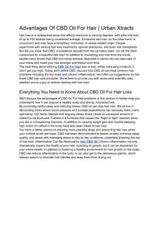 Advantages Of CBD Oil For Hair | Urban Xtracts