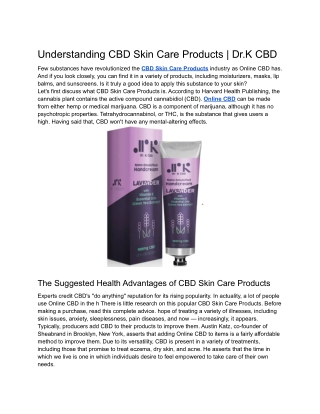 Understanding CBD Skin Care Products _ Dr.K CBD