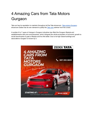 4 Amazing Cars from Tata Motors Gurgaon