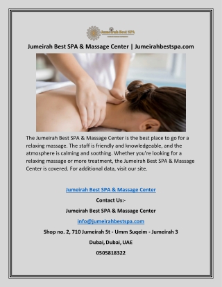 Jumeirah Best SPA & Massage Center | Jumeirahbestspa.com