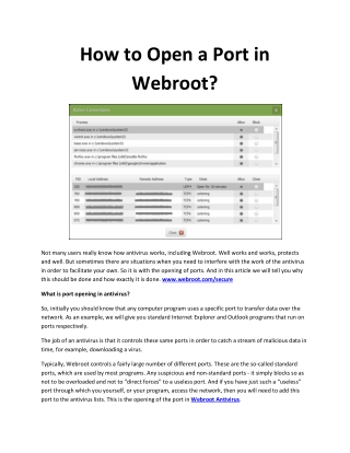 How to open a port in Webroot