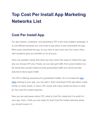Top Cost Per Install App Marketing Networks List
