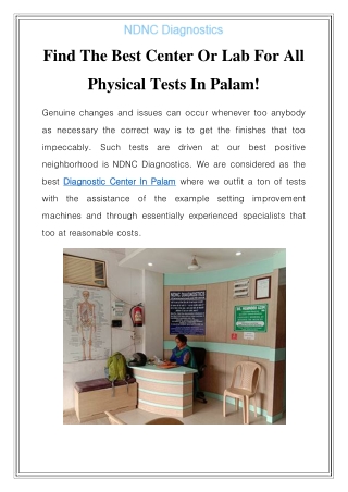 Diagnostic Center In Palam Call-9870270483