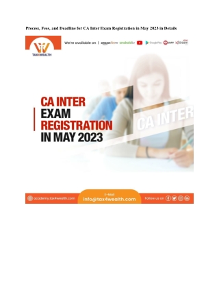 Get CA Inter Exam Registration Details -May 2023 | Academy Tax4wealth