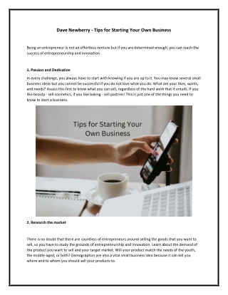 Dave Newberry - Tips for Starting Your Own Business