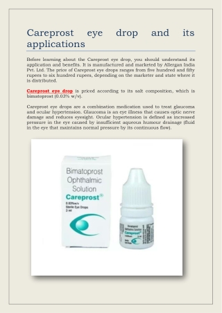 Careprost eye drop and its applications