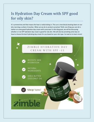 Is Hydration Day Cream with SPF good for oily skin