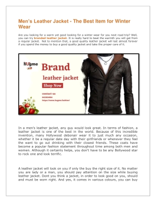 Men’s Leather Jacket - The Best Item for Winter Wear