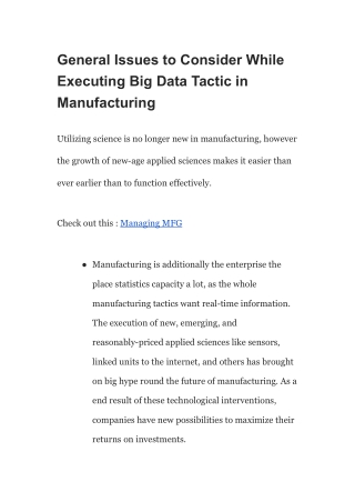 General Issues to Consider While executing big data tactic in manufacturing