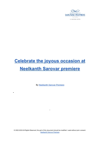 Celebrate the joyous occasion at Neelkanth Sarovar Premiere
