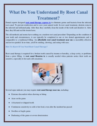 What Do You Understand By Root Canal Treatment?