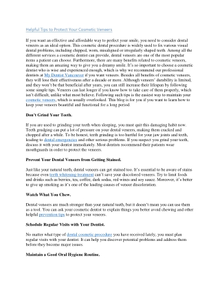 Helpful Tips to Protect Your Cosmetic Veneers