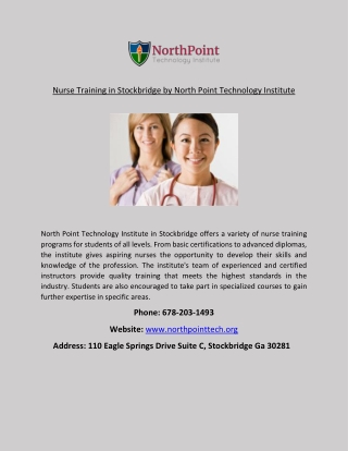 Nurse Training in Stockbridge by North Point Technology Institute