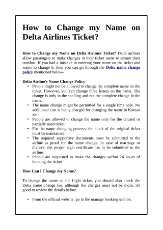 How to Change my Name on Delta Airlines Ticket Flightaura