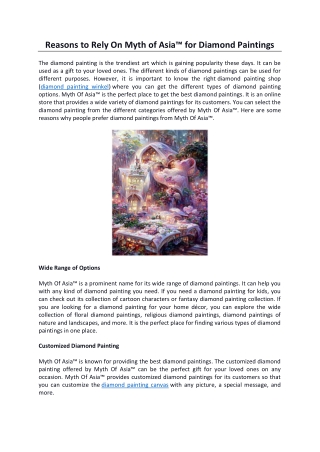 Reasons to Rely On Myth of Asia™ for Diamond Paintings