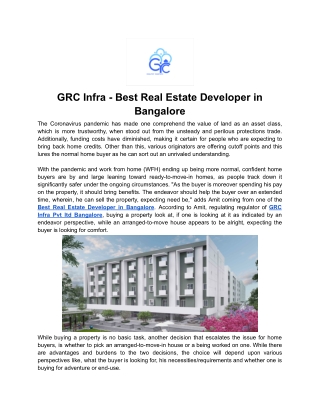 GRC Infra - Best Real Estate Developer in Bangalore