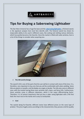 Tips for Buying a Saberswing Lightsaber